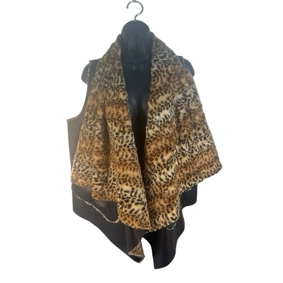 Dolce Cabo Women's faux brown leather/faux fur‎ leopard drape vest L - Picture 8 of 10